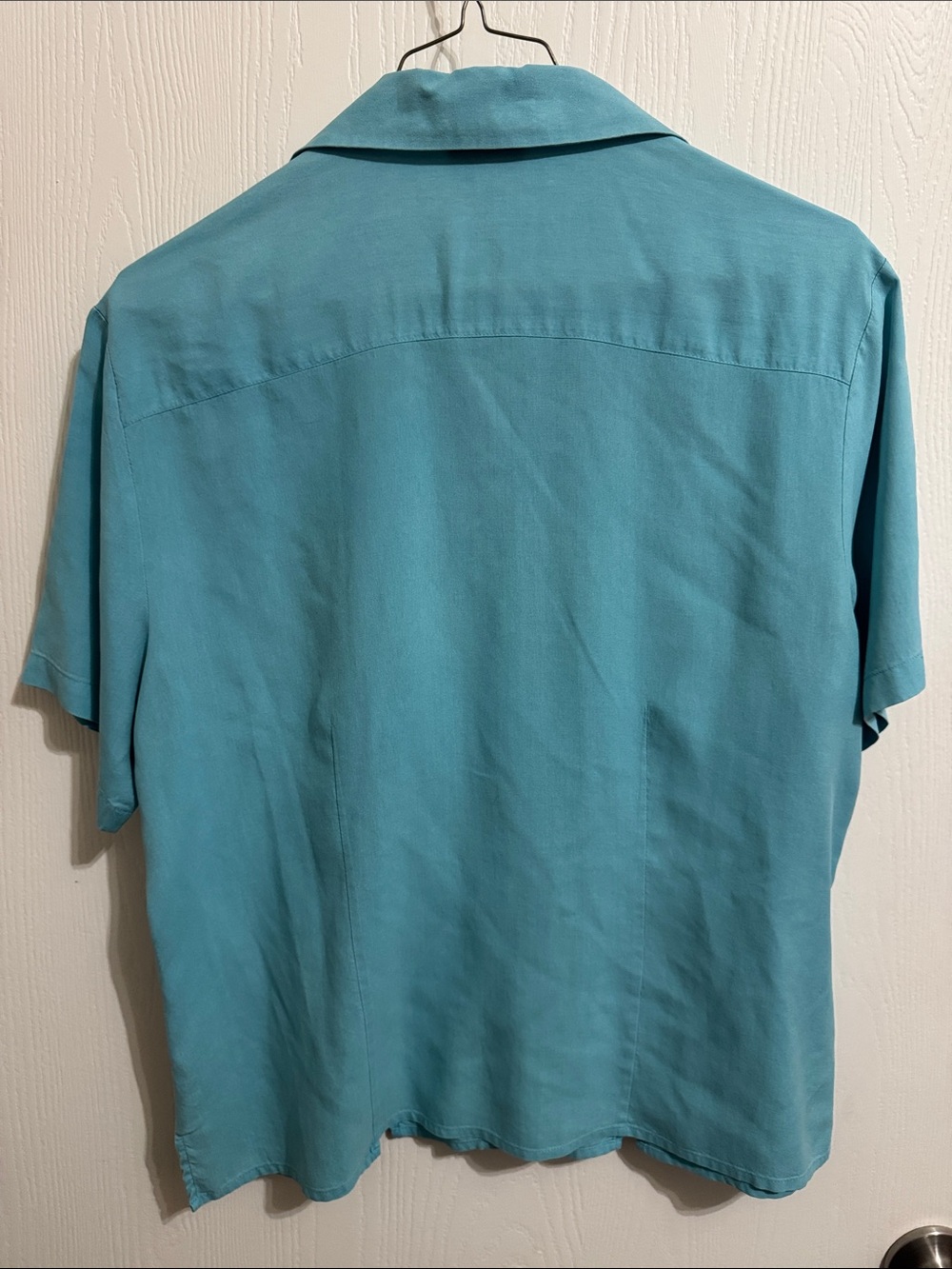 Notations Silk Button Up Turquoise Blue Short Sleeve Notched Collar Women’s Lrg - Picture 6 of 11